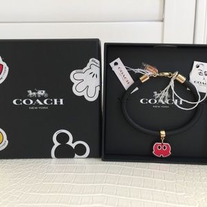 DISNEY x COACH MICKEY Leather Bracelet Charm NEW